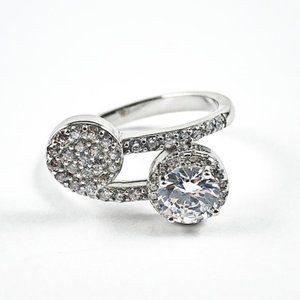 Elegant Duo Wrap Design Micro CZ Silver Ring